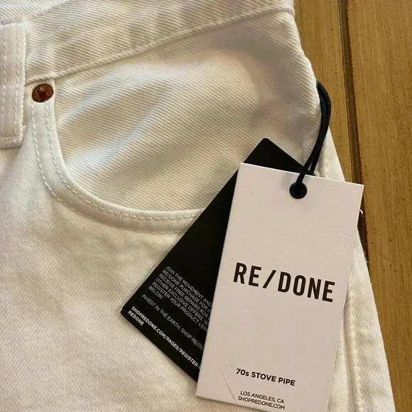 Re/Done Womens High Rise Straight Leg Frayed Hem Cotton 70s Stove Pipe 28 waist - Picture 3 of 12